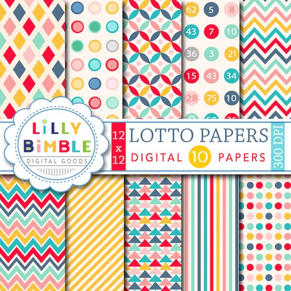 Modern geometric digital scrapbook papers polka dots, stripes, aztec, LOTTO Instant Download commercial use Il_570xn
