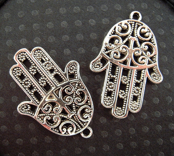 10 Silver Filigree Hamsa Hands 35mm Antiqued Silver Finish