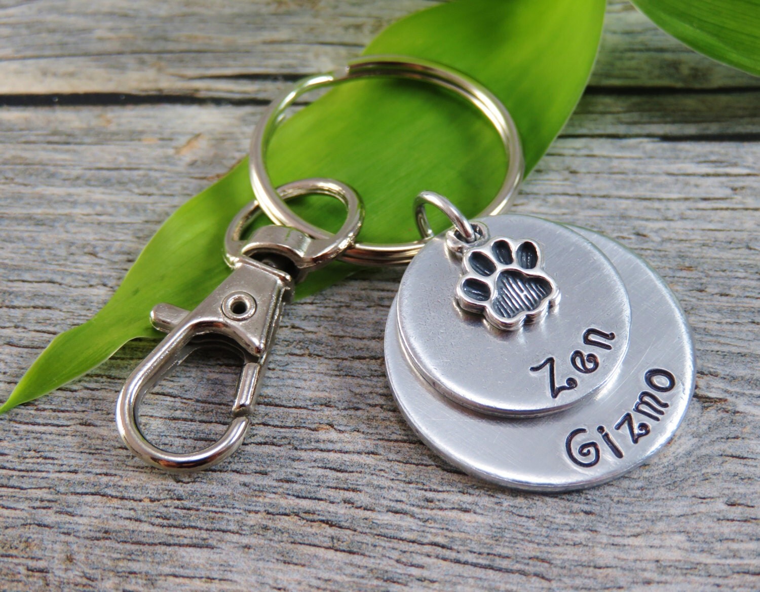 Hand stamped key chain Pet Names key chain Pet Mom Gift