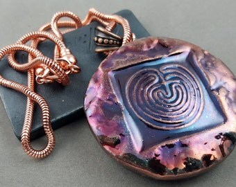 Raku Petroglyph Pendant Necklace
