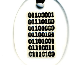 atheist Binary (ASCII) Code Ceramic Necklace in White