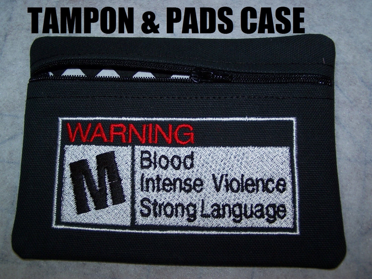 Warning Tampon & Maxi Pad Case Zippered Fabric Purse Pouch