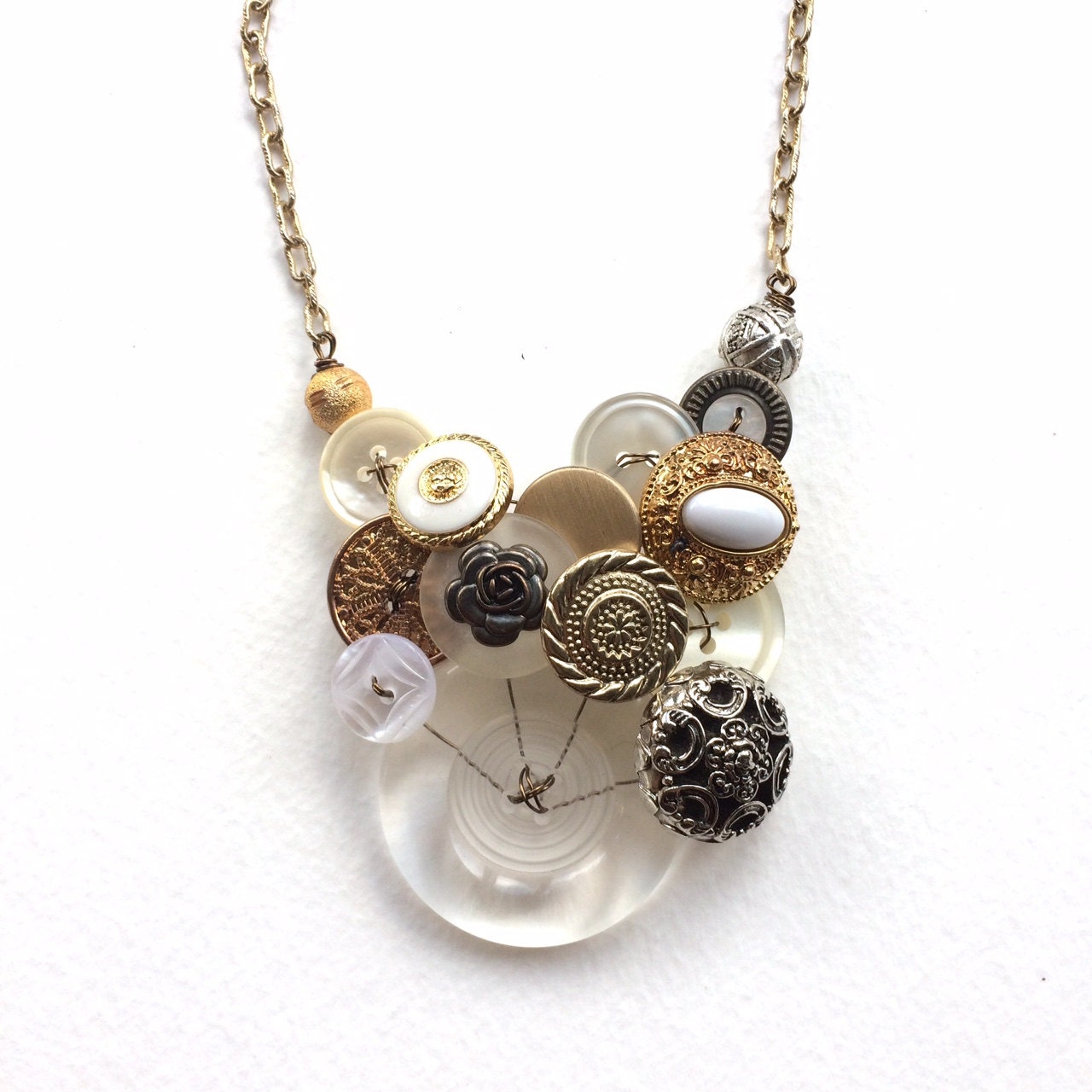 Big Statement Necklace with white and mixed metal vintage