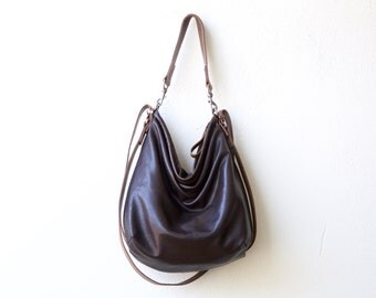 HOBO PACK in soft lightweight dark brown leather - leather crossbody bag - leather backpack - leather hobo - zip pocket - select your size