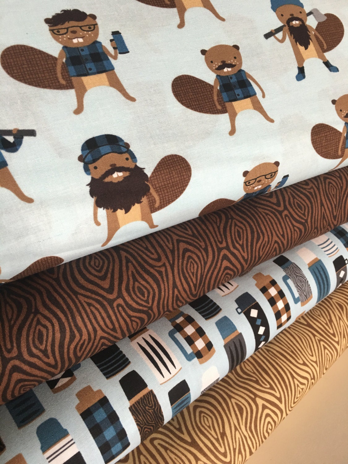 Burly Beavers Fabric Bundle of 4 Hipster fabric by