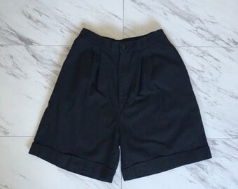 Vintage black high waisted shorts Pleated shorts cuffed shorts slouchy shorts