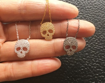 SALE, Pave Skull Necklace, Sugar Skull Necklace, Calavera Necklace, Calavera Jewelry, Skull Jewelry, Skull Necklace