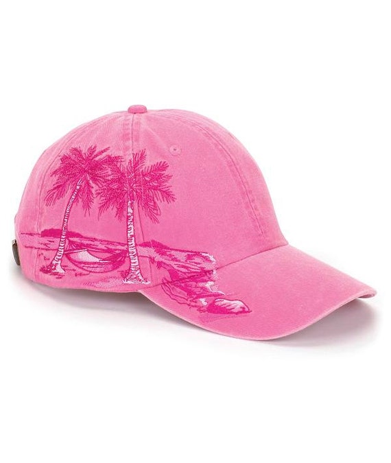HOT PINK Palm Tree Resort Hat Adams Women Baseball Cap
