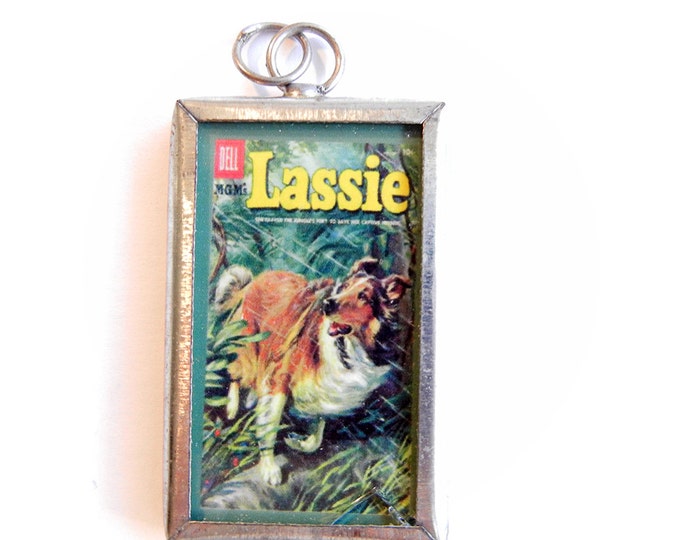 Lassie Dog Charm in Metal Frame Under Glass Double Sided