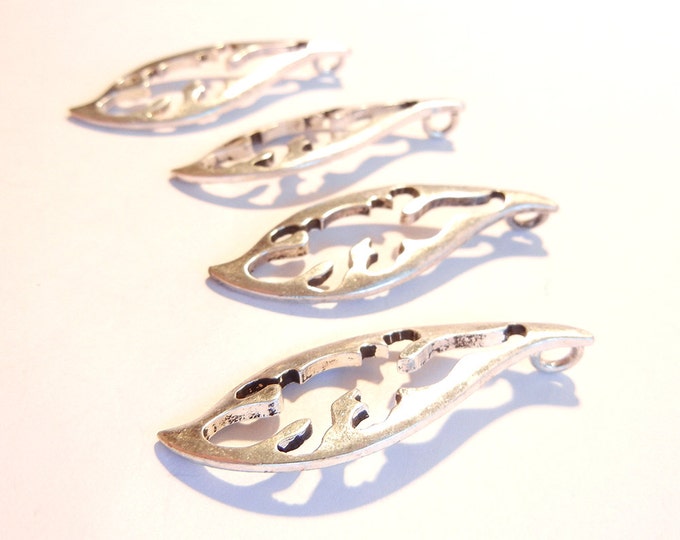 4 or 2 Pairs of Antique Silver-tone Lizard Cut Out Pendants