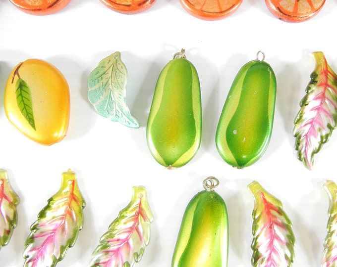 10 Acrylic Mixed Fruit Beads with 12 Leaf Charms