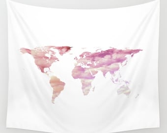 Cotton Candy Sky World Map Tapestry, Pink Cloud Tapestry, Art Tapestry, White Large Wall Decor, Dorm Tapestry, Cloud Sky Tapestry, Dreamy