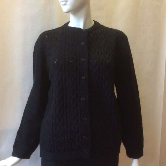 1960's black cable knit cardigan soft fit button front