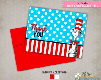 Cat in the Hat Birthday Party Thank You Notes, Dr. Seuss Thank You Cards #B112