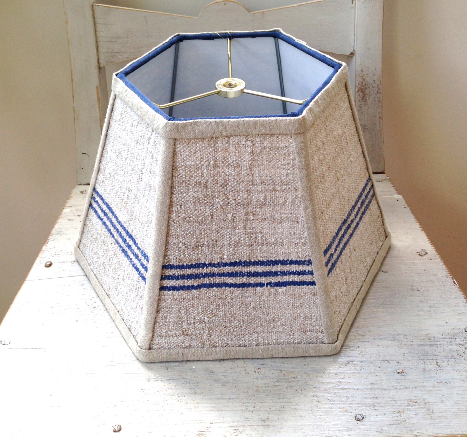 Blue Stripe Lamp Shade Lampshade Grain Sack Fabric