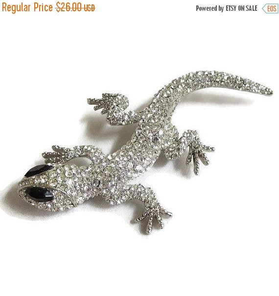 Vintage Clear Pave Rhinestone Lizard Brooch By Myvintagejewels