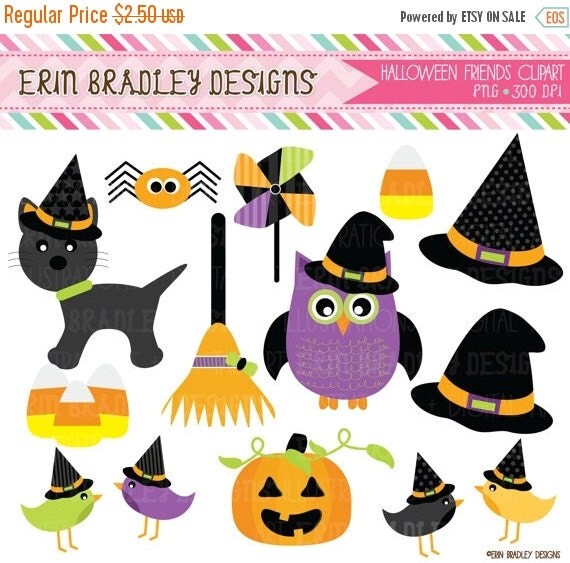 SALE Halloween Friends Clipart Clip Art by ErinBradleyDesigns