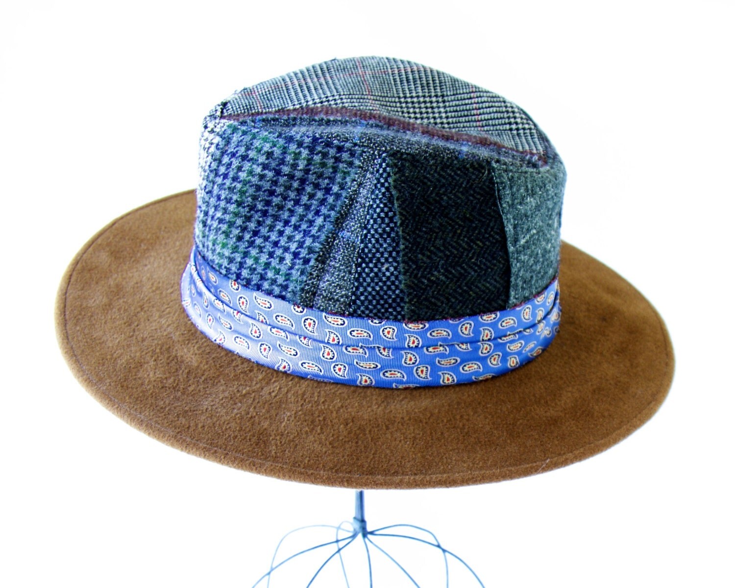 Plaid Fedora Hat Patchwork Hat Wool Tweed Men's by KatarinaHats
