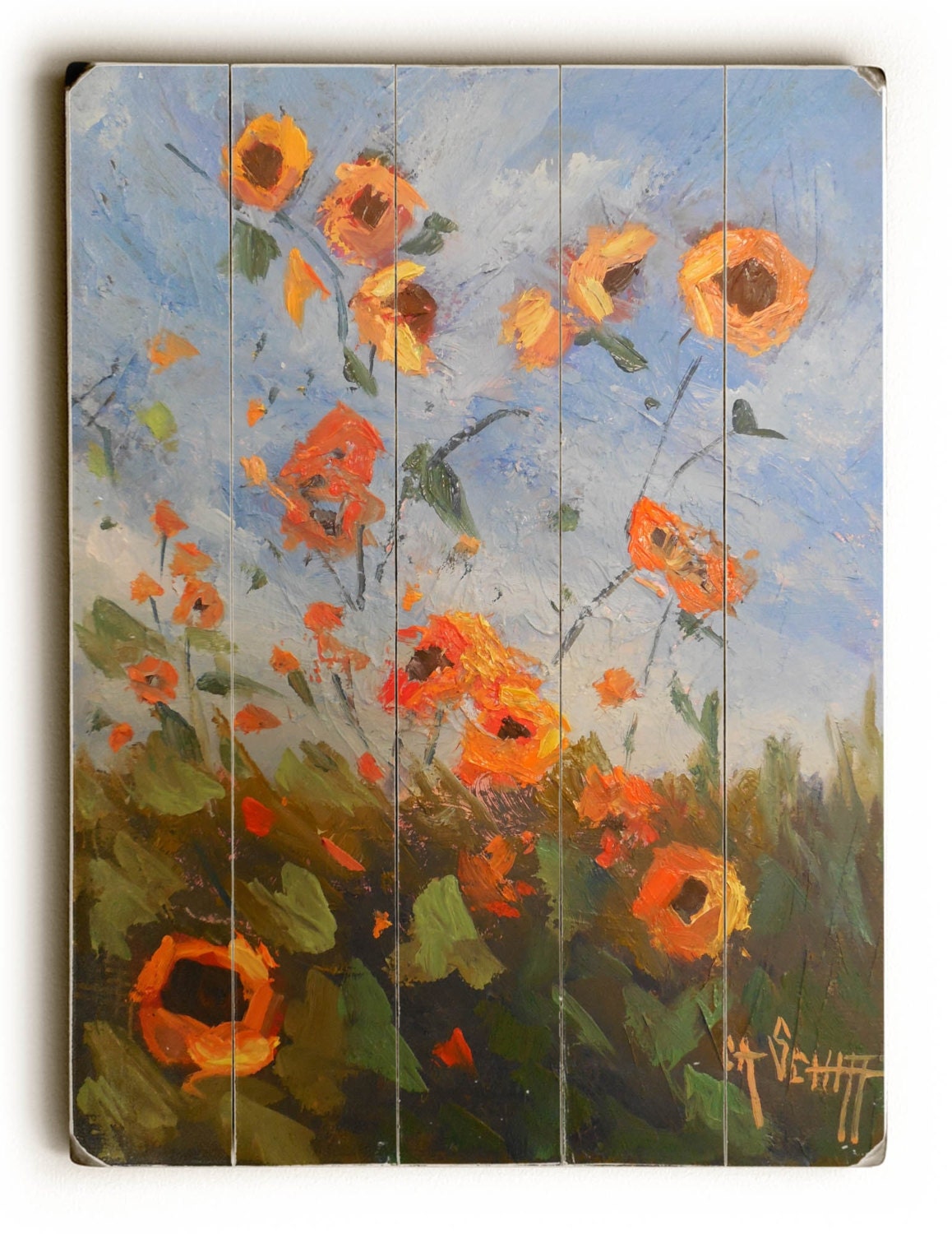 Flower Painting on Wood Plank Wood Giclee Print Wood Wall