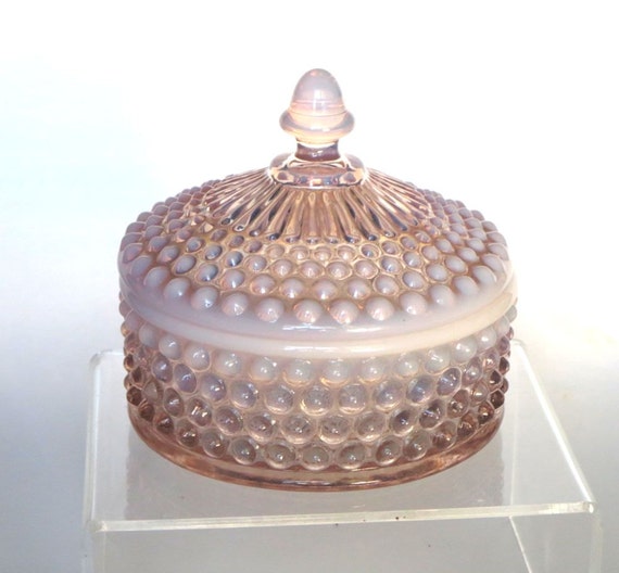 Duncan Miller PINK Opalescent Hobnail Glass by cheshirecatantiques