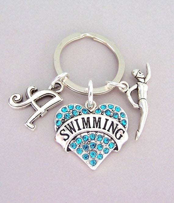 Swimmer keyring gift personalized swimming heart keychain