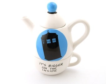 Doctor Who Teapot, Tardis, tea for one, It's bigger on the inside, Dr. Who fanart,home and living, pottery and ceramic, tea set
