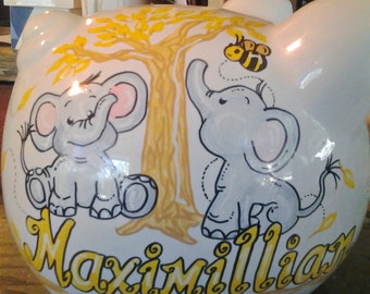 Baby Elephant Piggy Bank Personalized Hand Painted