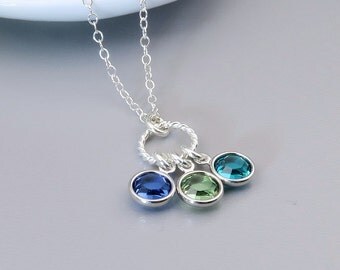 Birthstone Necklace, Mother's necklace, gift for mom, grandma, choose your birthstones, sterling silver