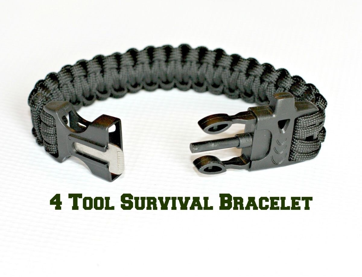 4 Tool Survival Paracord Bracelet Knife Flint Whistle