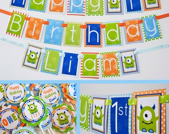 Monster Birthday Party Decorations Package Fully Assembled | Monsters Theme | Monster Party Banner | Our Little Monster | First Birthday |