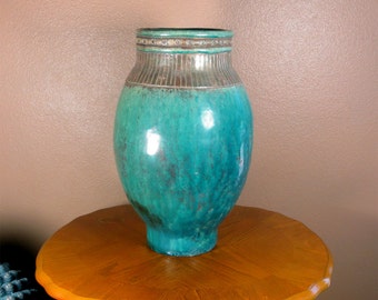 Coil Built and Hand Carved Raku Pottery Vessel