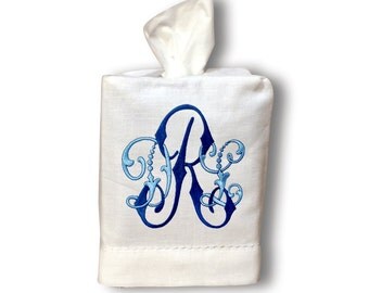 Monogrammed Linen Tissue Box Cover