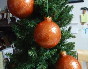 Set of 3 Orange Glass Balls Christmas Tree Ornaments