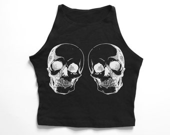 SKULL TWINS | Black high neck crop top