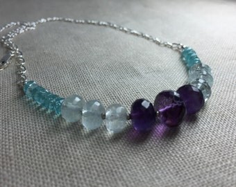 Apatite, Amethyst and Aquamarine Necklace in Sterling Silver