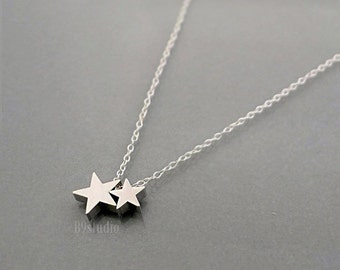 Silver star necklace, mother necklace gift, dainty small charm, Family jewelry, mama star baby stars, mom love kid, holidays gift, B9studio