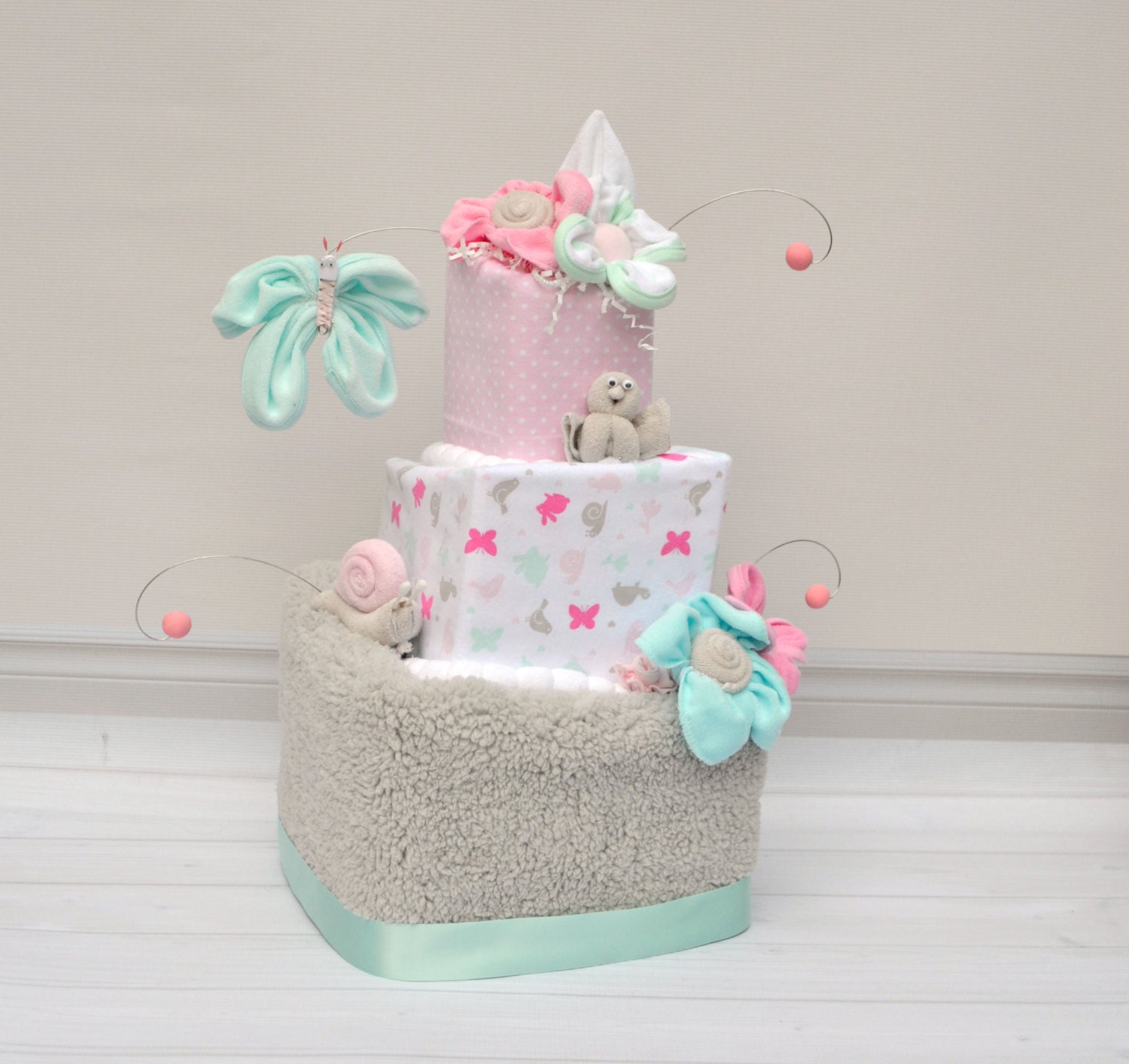 Diaper Cake for Baby Girl Unique Diaper Cake Baby by babyblossomco
