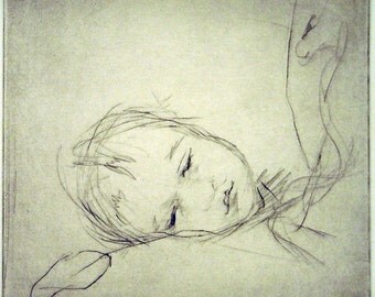 Original art print "Asleep". Drypoint. 15x15 cm.