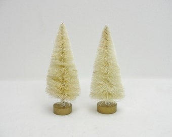 4 inch natural sisal tree, bottle brush tree, white bottle bush tree set of 2