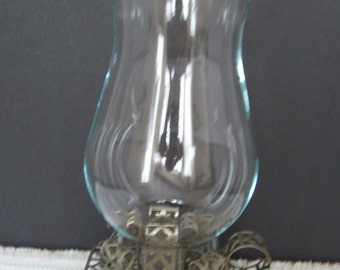 Vintage Metal Fingerhold Candleholder with Glass Chimney