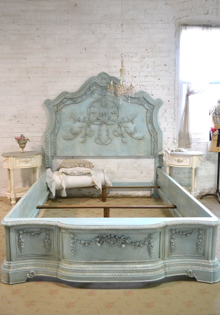 French Bed Painted Cottage Shabby Chic Queen / by paintedcottages