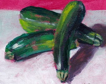 Original Still Life painting - three zucchinis