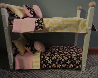 American Made 18" Doll BUNKBED Bunk Bed Fits AMERICAN GIRL Dolls..bumble bee insect flower black pink yellow holiday shopping trendy limited