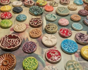 20 CERAMIC mini TILES - Mixed designs - glazed - Great for MOSAICS, magnets, jewelry designs, and more