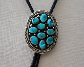 Navajo Silver Bolo Tie Turquoise LaRose Ganadonegro