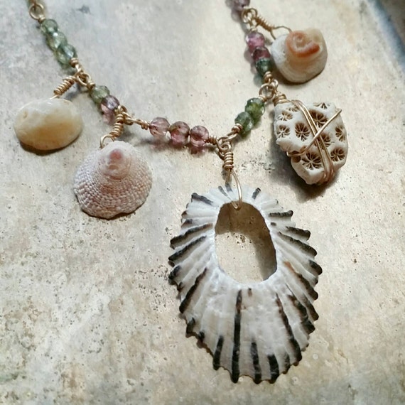 Items similar to Opihi shell and tourmaline necklace on Etsy