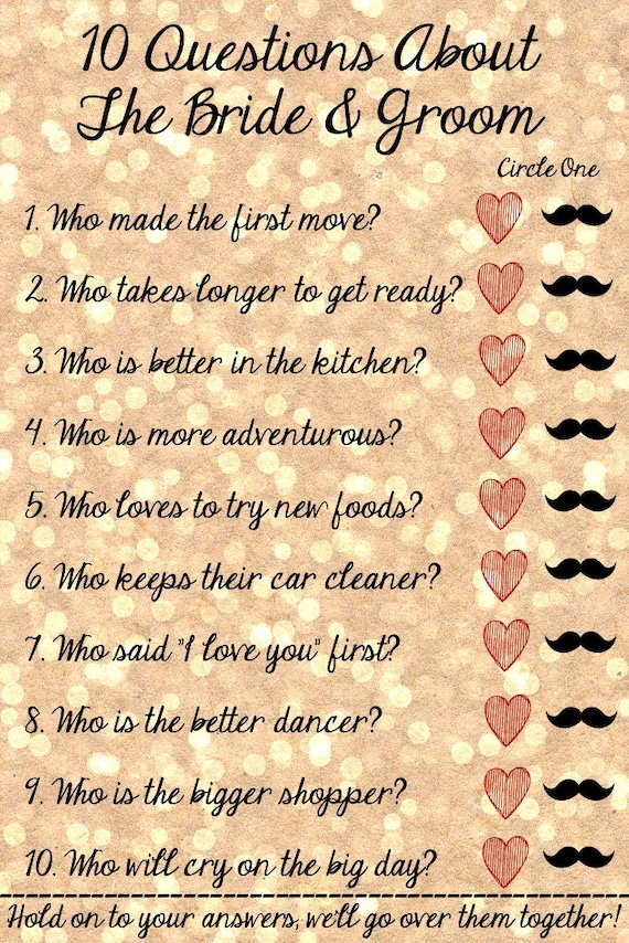 10 Questions About the Bride and Groom Bridal Shower Game