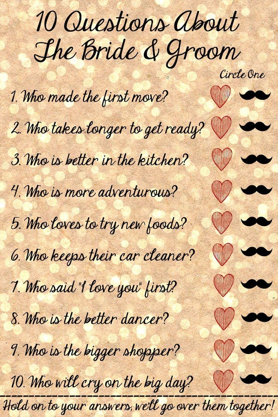 10 Questions About the Bride and Groom Bridal Shower Game