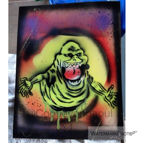Ghostbusters Slimer original spray paint art fan by CootieVonGhoul