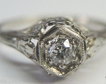 Antique Diamond White Gold Art Deco Engagement Ring |RE:661
